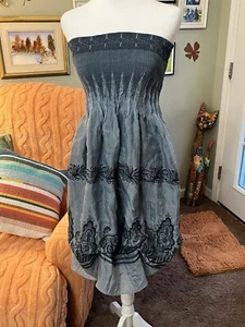 Lapis wandelbares Röhrenkleid Midi Adj Rock schimmernd blau Blumen drapiert gerafft OS - Bild 1 von 11