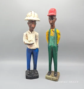 VTG West African Wooden Baule Hand Carved Colonial Figures Statues, 12.5" Tall - Picture 1 of 14