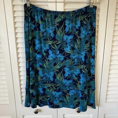 Citiknits Slinky Azul Marino Turquesa Verde Floral con Volantes Dobladillo Falda L Foto 1 de 4