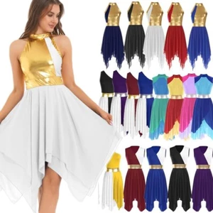 Liturgisches Lobpreis Tanz Anbetung ärmelloses unregelmäßiges Damenkleid mit Farbblock - Bild 1 von 239