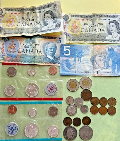 vtg COIN BILL LOT 1963 proof set US 1893 1/2 dollar silver Canada 2 5 job scrap Cover