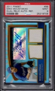 2011 Mike Moustakas Topps Finest Dual Relic Auto Refractor /499 Graded PSA 9 MT - Picture 1 of 2
