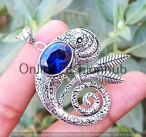 Oval Blue Topaz Gemstone Pendant 925 sterling silver plated Handmade jewelry - Picture 1 of 3