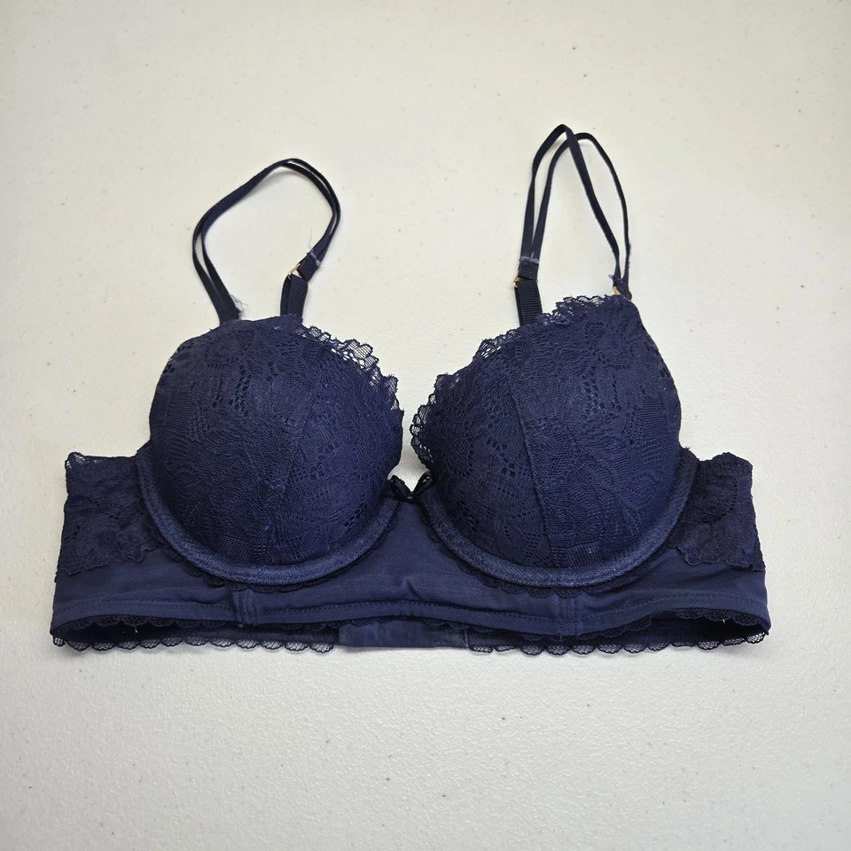 Aerie Women Bra 32B Navy Blue Floral REAL GOOD T Shirt Underwired Lace - Image 1 of 4