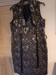 LAURA ASHLEY BNWT Gold & Black Sleeveless Brocade Knee Length Dress Size 18 - Picture 1 of 2