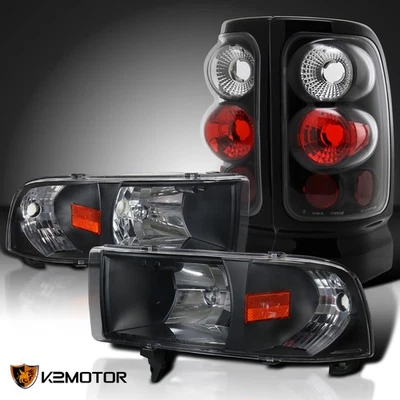 Fits 1994-2001 Dodge Ram 1500 2500 3500 Black Headlights+Tail Brake Lamps Foto 1 de 4