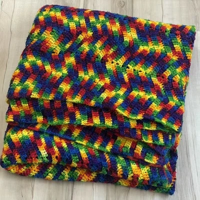 Manta afgana Chevron arco iris 90"x90" de colección boho hecha a mano ganchillo colorido tiro Foto 1 de 4