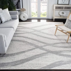 Adirondack Collection Area Rug - 9' x 12', Cream & Grey, Modern Wave Distress... - Picture 1 of 4