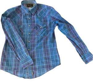 Wrangler Retro Pearl Snap Men's M Blue Plaid Long Sleeve Western Rodeo MVR120M - Picture 1 of 4