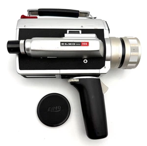 Elmo Super 106 fotocamera pellicola nera cromata Super 8 Giappone obiettivo 8-50 mm f1,8 HTF - Foto 1 di 3