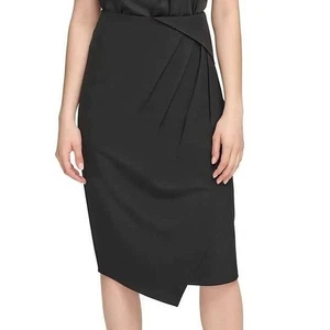 Falda Calvin Klein para mujer 10 negra dobladillo en ángulo lápiz asimétrico midi carrera nueva con etiquetas - Imagen 1 de 5