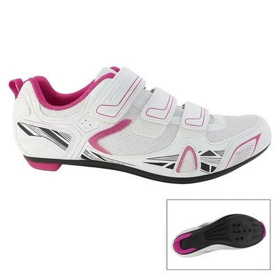 Zapatos de ciclismo Patavinity bicicleta de spinning/carretera para mujer talla 8 blanco rosa 3 pernos clip Foto 1 de 4