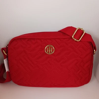 Tommy Hilfiger Nina Camera Crossbody Bag Red Quilted Purse Adjustable Strap New - Image 1 of 4