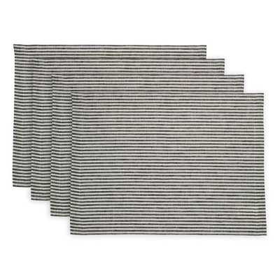Linen Placemats Set of 4 - Narrow Stripe Black and White Placemats 14 x 19 In... - Image 1 of 4