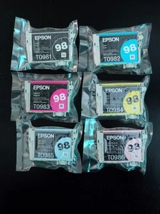 6 New Genuine Epson 98 High-capacity Ink T0981-T0986 Artisan 810/835/725/730/837 - Photo 1/2