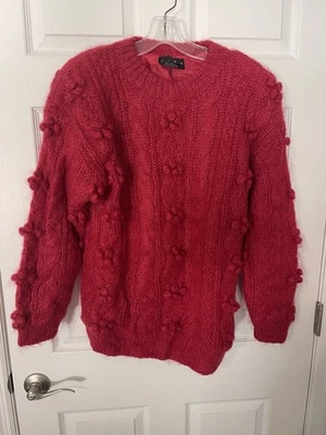 Vintage Sweater SIBA Red Mohair Wool Blend Hand Knit Lined Shoulder Pads 90s - Image 1 of 4