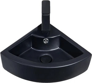 Black Wall Mount Bathroom Corner Sink, Small 18.3"x13"x5",  - Picture 1 of 6