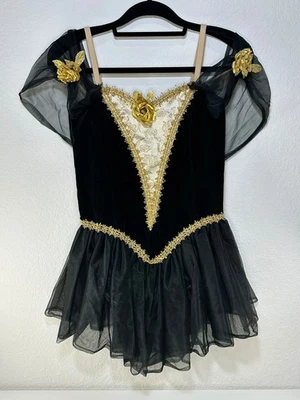 Disfraz de Ballet Curtain Call Negro Dorado Terciopelo Tutú Vestido Talla 12A Recital de Baile Foto 1 de 4