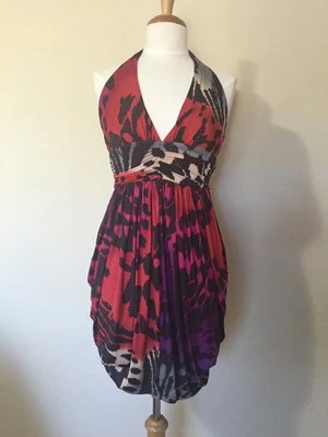Vestido Twenty One Multicolor Rojo Púrpura Estampado Animal Halter Elástico Talla M Foto 1 de 4