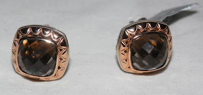 TACORI .925 STERLING SILVER & 18K ROSE GOLD SMOKEY QUARTZ STUD EARRINGS Sz. 7 - Image 1 of 4