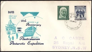 AAT 5d Mawson 1962 y 5d azul base dirigida cancelación cubierta primer día, buen estado - Imagen 1 de 1
