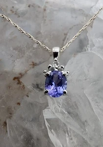 14k .585 White Gold Tanzanite Diamond Pendant w 21" Rope Necklace Au 24200 - Picture 1 of 12