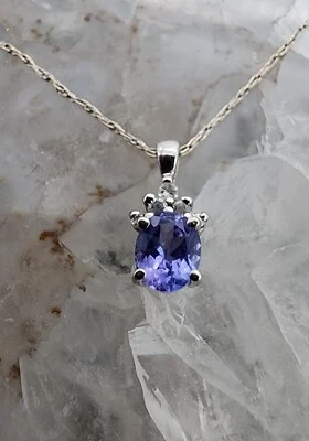 14k .585 White Gold Tanzanite Diamond Pendant w 21" Rope Necklace Au 24200 - Image 1 of 4