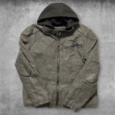 Guess Jacket Size 2XL Men’s Gray Moto Full Zip Coat Pockets Distressed - Image 1 of 4