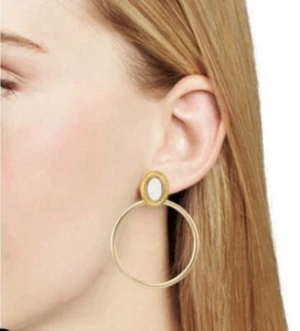 kate spade New York bright and bold Gold drop hoop earrings Ivory Center NWT - Picture 1 of 5
