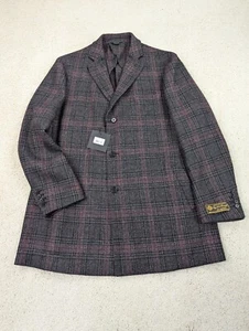 Loro Piana Coat Mens 46R Gray Plaid Wool Jacket Long Overcoat Car Topcoat Italy - Picture 1 of 20