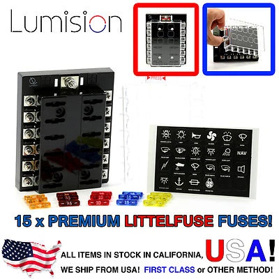 Lumision 12 Way Screw type Terminal Fuse Block w/ Label Premium Littelfuse Fuses - Image 1 of 4