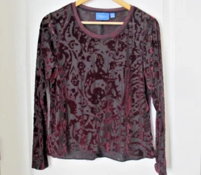 Simply Vera Wang Top PL Burgundy Burn Out Velvet Witchy Whimsigoth Goth - Image 1 of 4