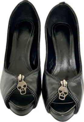 Alexander McQueen Skull & Zipper Peep-Toe Stilettos - Image 1 of 4