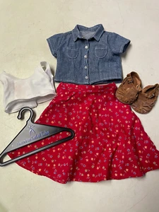 AMERICAN GIRL DOLL VINTAGE 5 PC PLAY OUTFIT FLORAL SKIRT DENIM SHIRT SANDALS - Picture 1 of 4