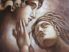 romantic couple lovers cream brown faces large oil painting canvas art  classic