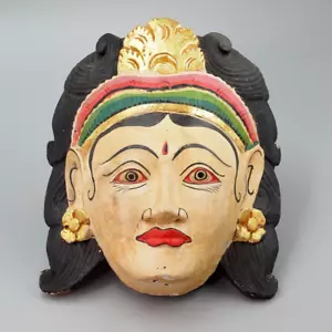 handbemalte Holzmaske aus Burma oder Bali, teils vergoldet, ca. 21,5 x 23 cm - Bild 1 von 10