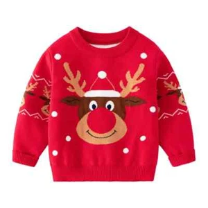 Winter Children's  Sweater Boys and Girls Double Deer Jacquard Knitted Sweater - Picture 1 of 14