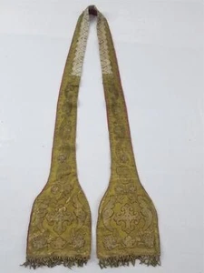 Antike französische Metall Brokat Kirche Priester Stola 226x24cm - Bild 1 von 12