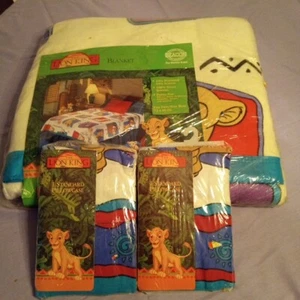 Vtg 90s LION KING Blanket Bedspread White Disney Simba Twin/Full Pillowcase READ - Picture 1 of 10