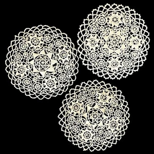 Antique Vintage Handmade Reticella Needle Lace Set Of 3 Beige Doilies Round - Picture 1 of 10