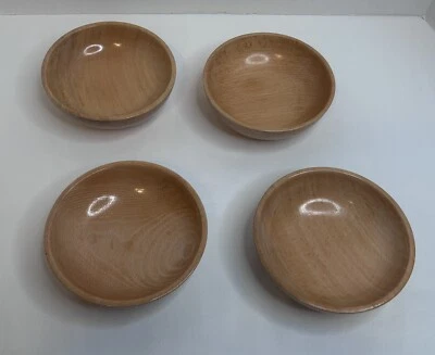 Juego de 4 tazones de arroz de cereales para ensalada de madera tono claro 6” mediados de siglo MCM Boho Japón Foto 1 de 4