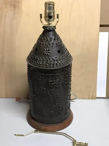 Rustic Country Primitive Hand-Made USA Punched Tin Lamp Wooden Base 24" - Picture 1 of 5