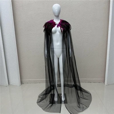 Capa Reina Malvada Cosplay Capa Maléfica Steampunk Cuello Pluma Capa Tul Foto 1 de 2