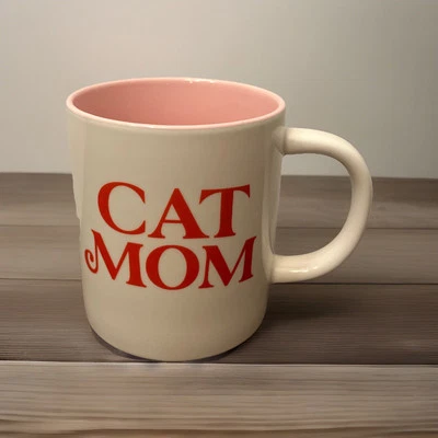 "Taza de café PARKER LANE cerámica de gres CAT MAMÁ blanca/rosa/roja 4"" de alto" Foto 1 de 4