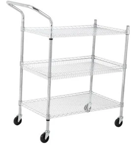 3 Tier Cart, Metal Rolling Cart with Wheels, Stylish 3-Tiers high handle - Picture 1 of 8