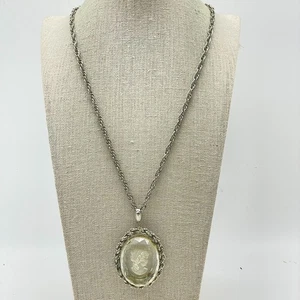 Vintage Kamee Anhänger Halskette klar geätzt Intaglio Silber Seil Kette - Bild 1 von 7