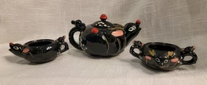 Redware Pottery Reindeer Teapot Sugar Creamer Set Vintage Shafford Stackable - Picture 1 of 10