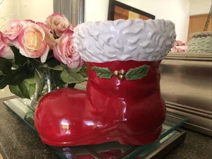 Department 56 SANTA'S BOOT Ceramic Decorative Large Shoe Pot Decorative 9”x 10” - Picture 1 of 10