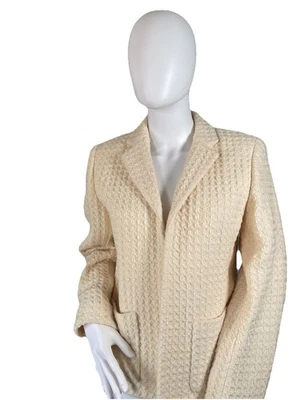 Blazer Jones New York Collection Crema Frente Abierto Mezcla Lana Waffle Tweed 4 Foto 1 de 4