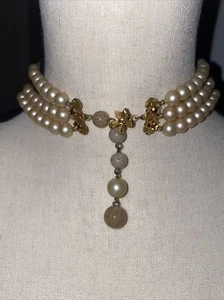 Vintage De Mario Multi Strand Necklace Faux Pearls, Beads & Colored Rhinestones - Picture 1 of 10
